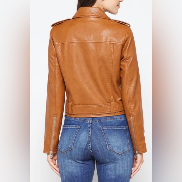 Pistola REVOLVE Tracy Moto Faux Leather Jacket in Cognac Brown New size XS - Picture 4 of 14